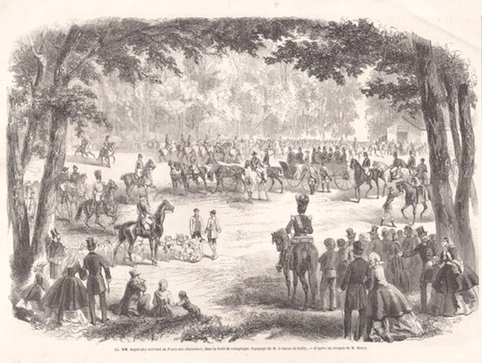 Rendez-vous à Compiègne lors d'une chasse du baron de Poilly en 1857 - Don de M. P. Verro à la Société de Vènerie
